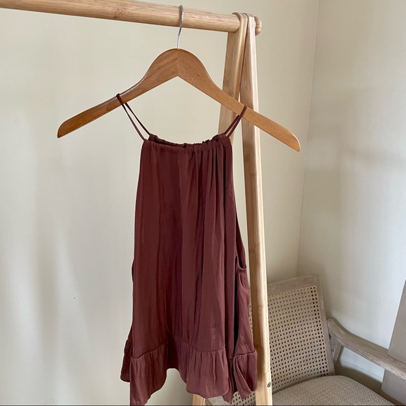 Mango Halterneck Ruffle Hem Tank Top in Brown - XS - Picture 5 of 7